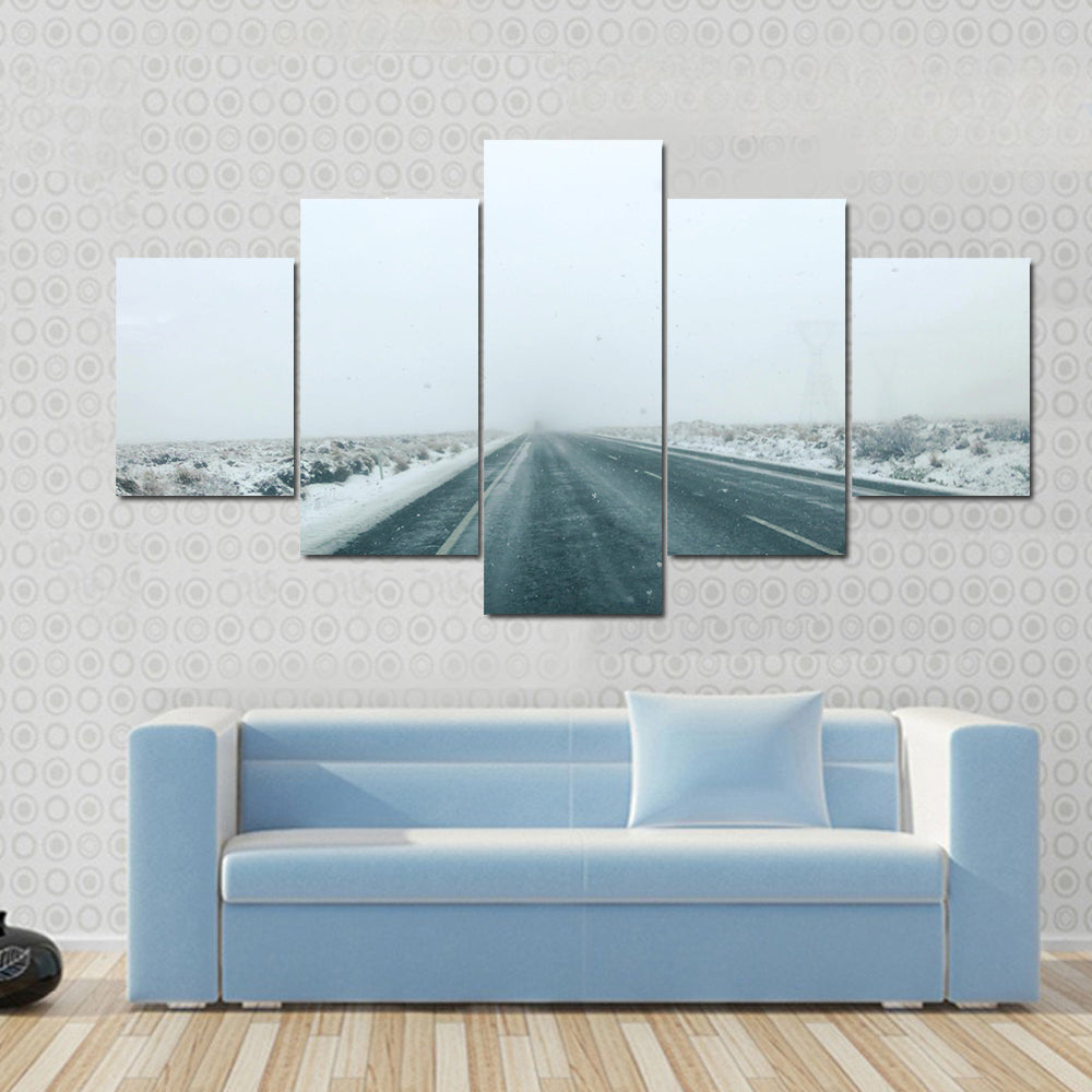 Mountain Road in Winter Storm Canvas Wall Art