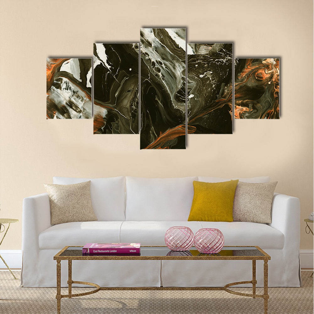 Black and Burnt Orange Marbled Abstract Canvas Wall Art