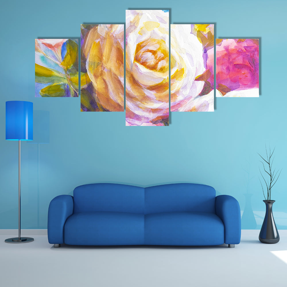 Peonies and Roses Bouquet Sketch Canvas Wall Art