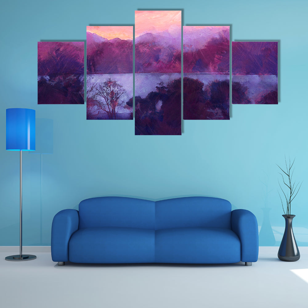 Purple Dusk Over Mountain Lake Canvas Wall Art