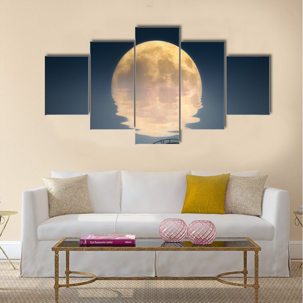 Full Moon Over Broken Ship In Sea Canvas Wall Art