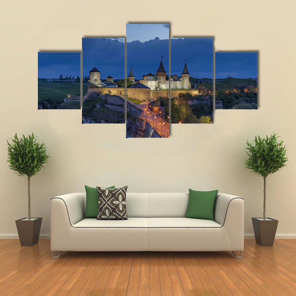 Kamianets Podilskyi Castle At Dusk In Ukraine Canvas Wall Art