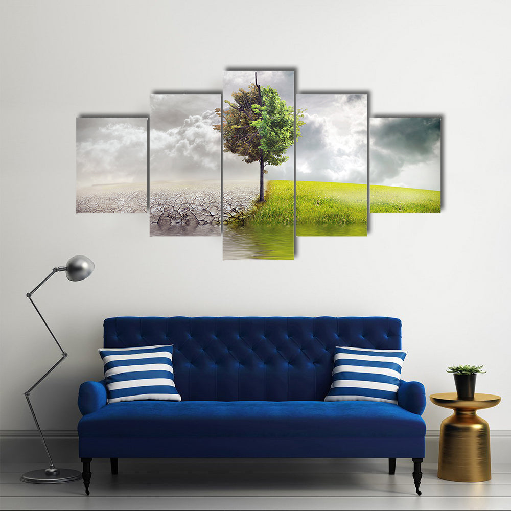 Split Tree Ecology Landscape Canvas Wall Art