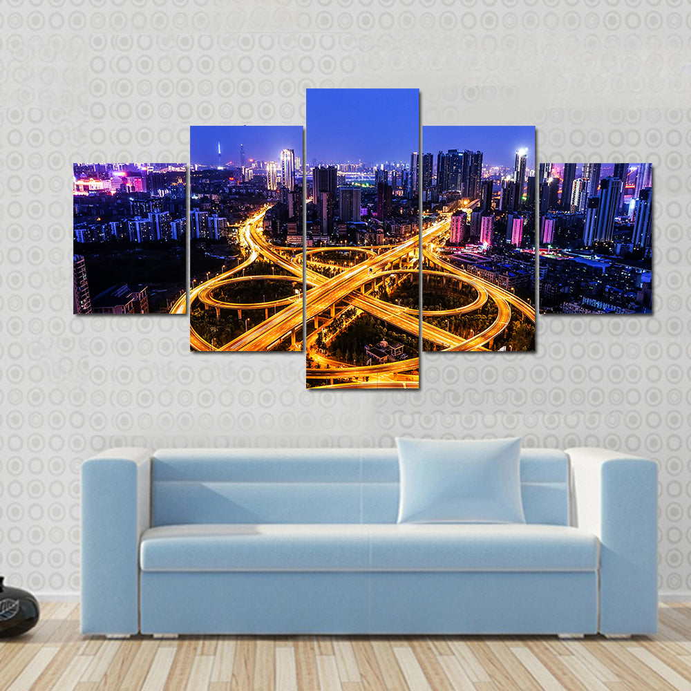 Night Traffic Interchange in Hanyang, Wuhan Canvas Wall Art