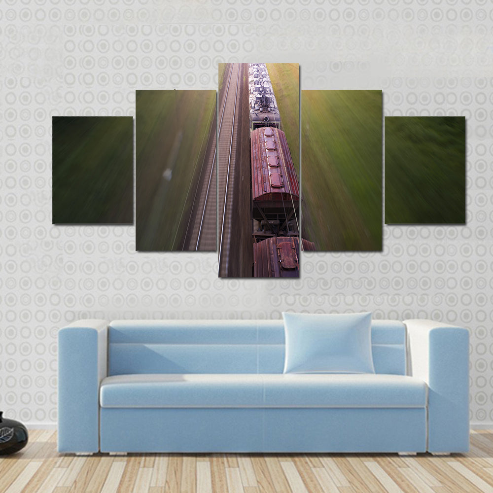 Freight Train Travels Through Foggy Forest Canvas Wall Art