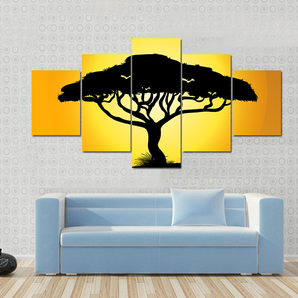African Savanna Sunset Silhouette Canvas Wall Art