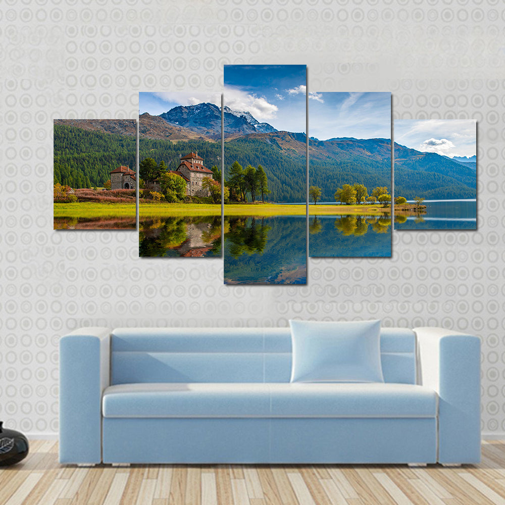 Da Sass Castle on Lake Silvaplana Canvas Wall Art