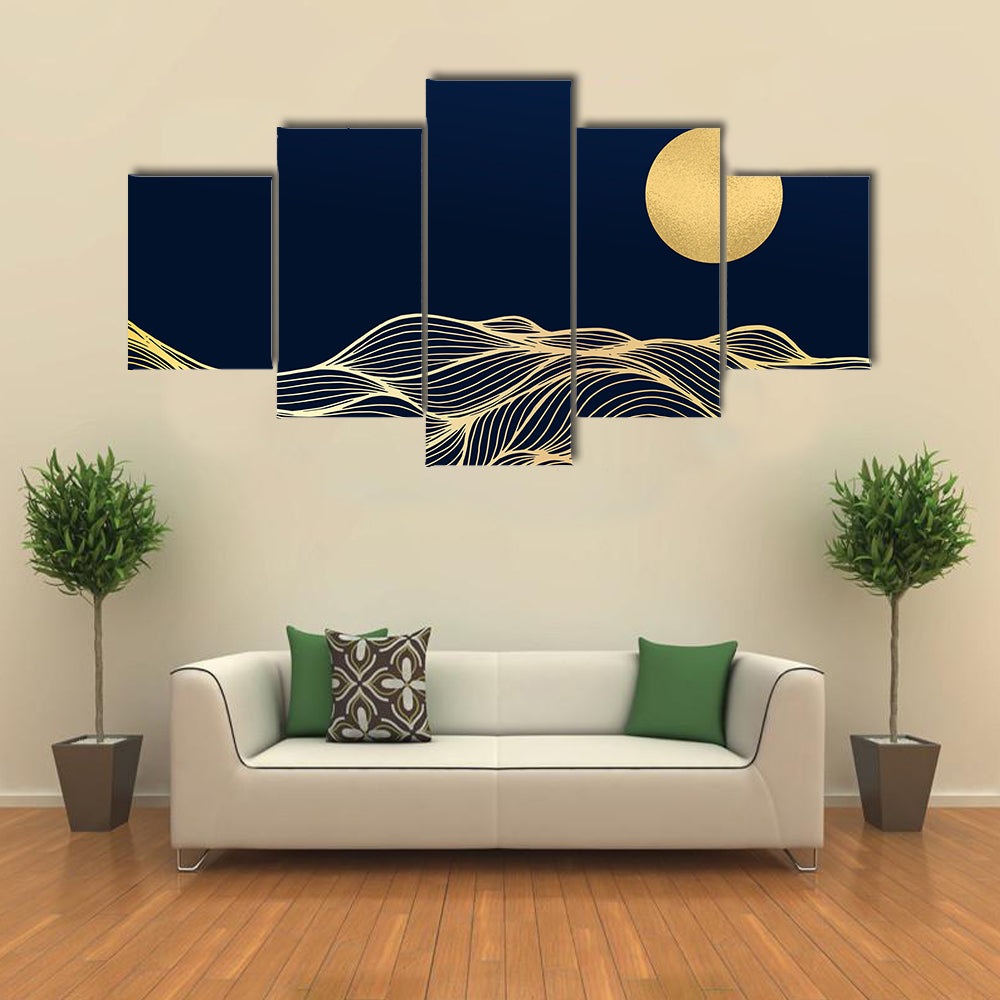 Golden Sun Over Wavy Blue Hills Canvas Wall Art