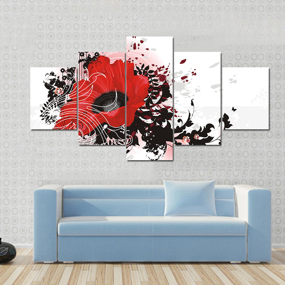Red Poppy Abstract Floral Canvas Wall Art