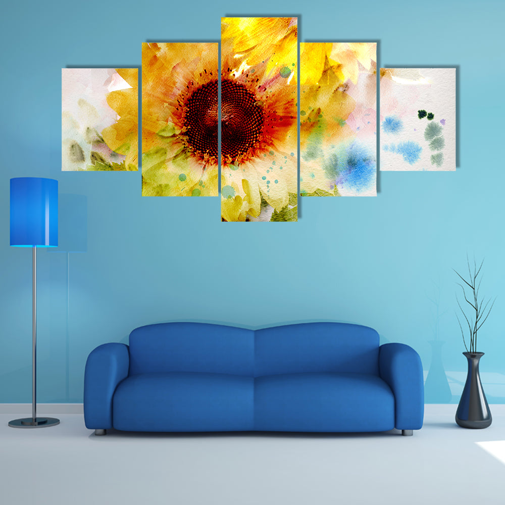 Watercolor Sunflowers Close-up Canvas Wall Art