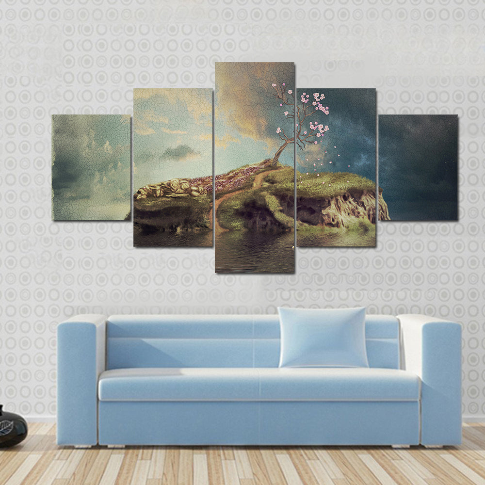 Calm River Island at Dusk Canvas Wall Art