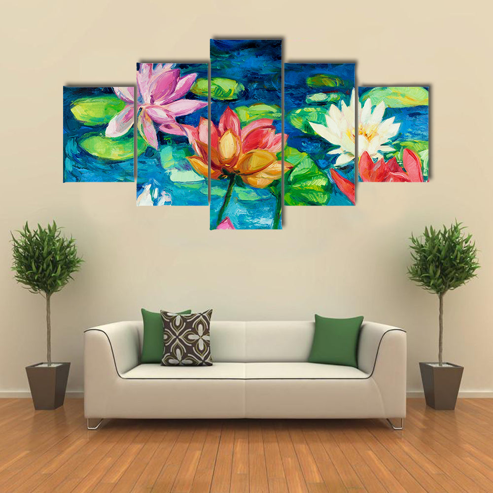 Lotus and Water Lilies Close-up Canvas Wall Art