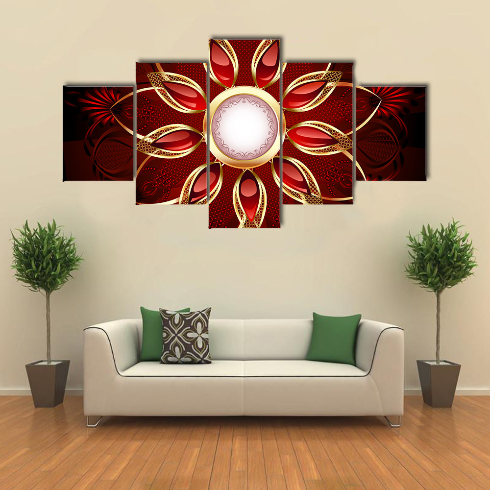 Modern Red and Gold Floral Mandala Canvas Wall Art