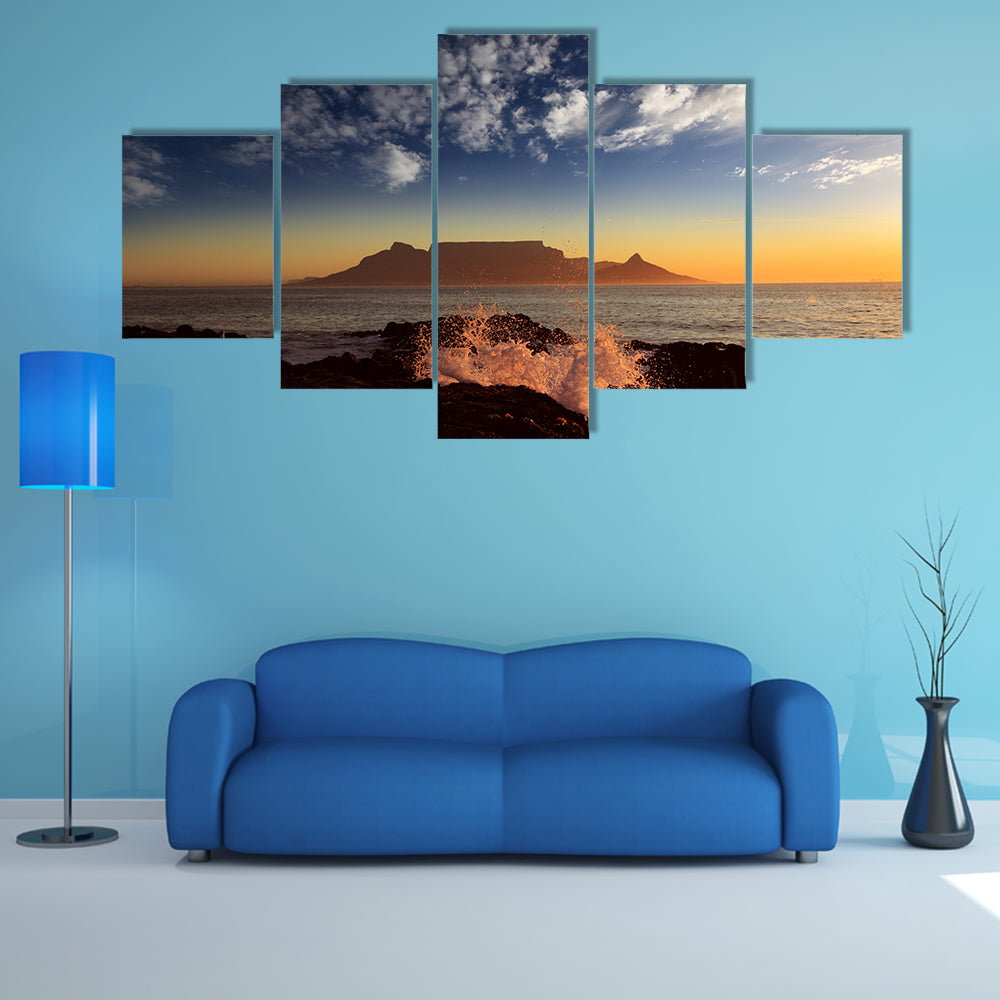 Table Mountain Sunset Over Ocean Canvas Wall Art