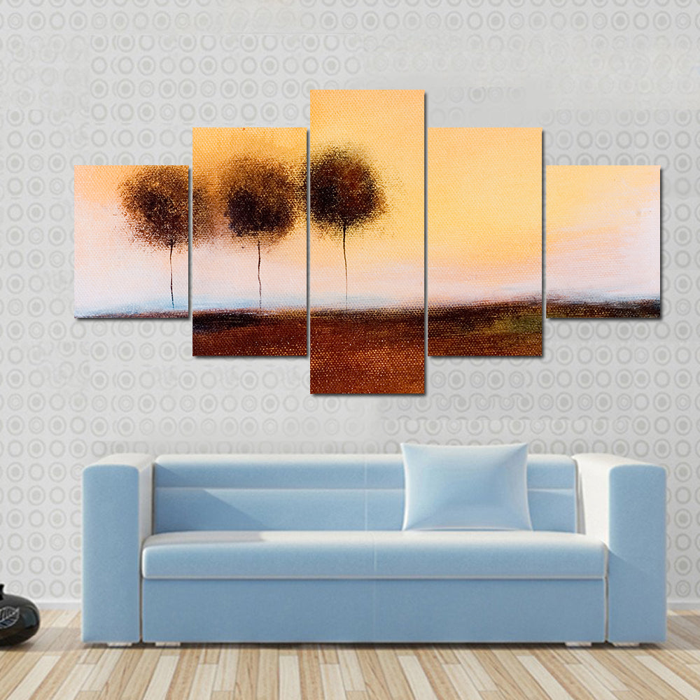 Abstract Three Trees in Autumn Field Canvas Wall Art