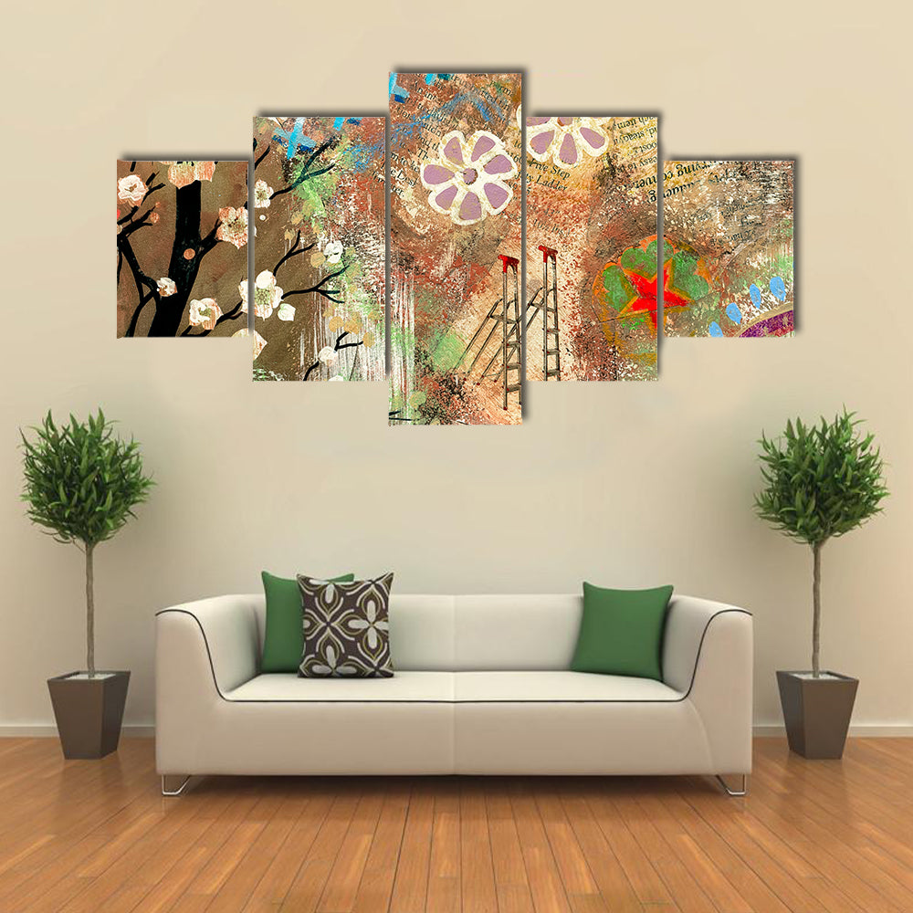 Vintage Cherry Blossom Collage Canvas Wall Art