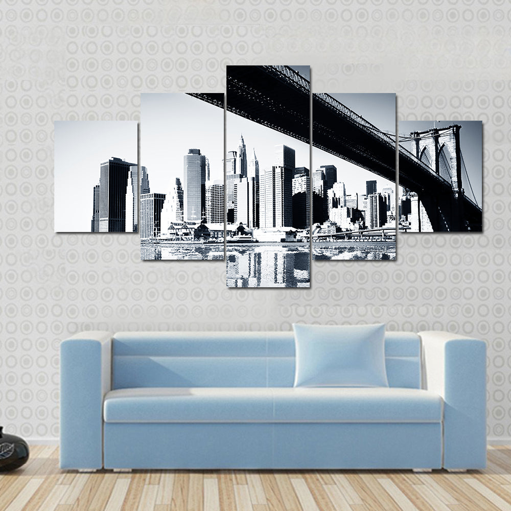 Manhattan Skyline Under Brooklyn Bridge Canvas Wall Art