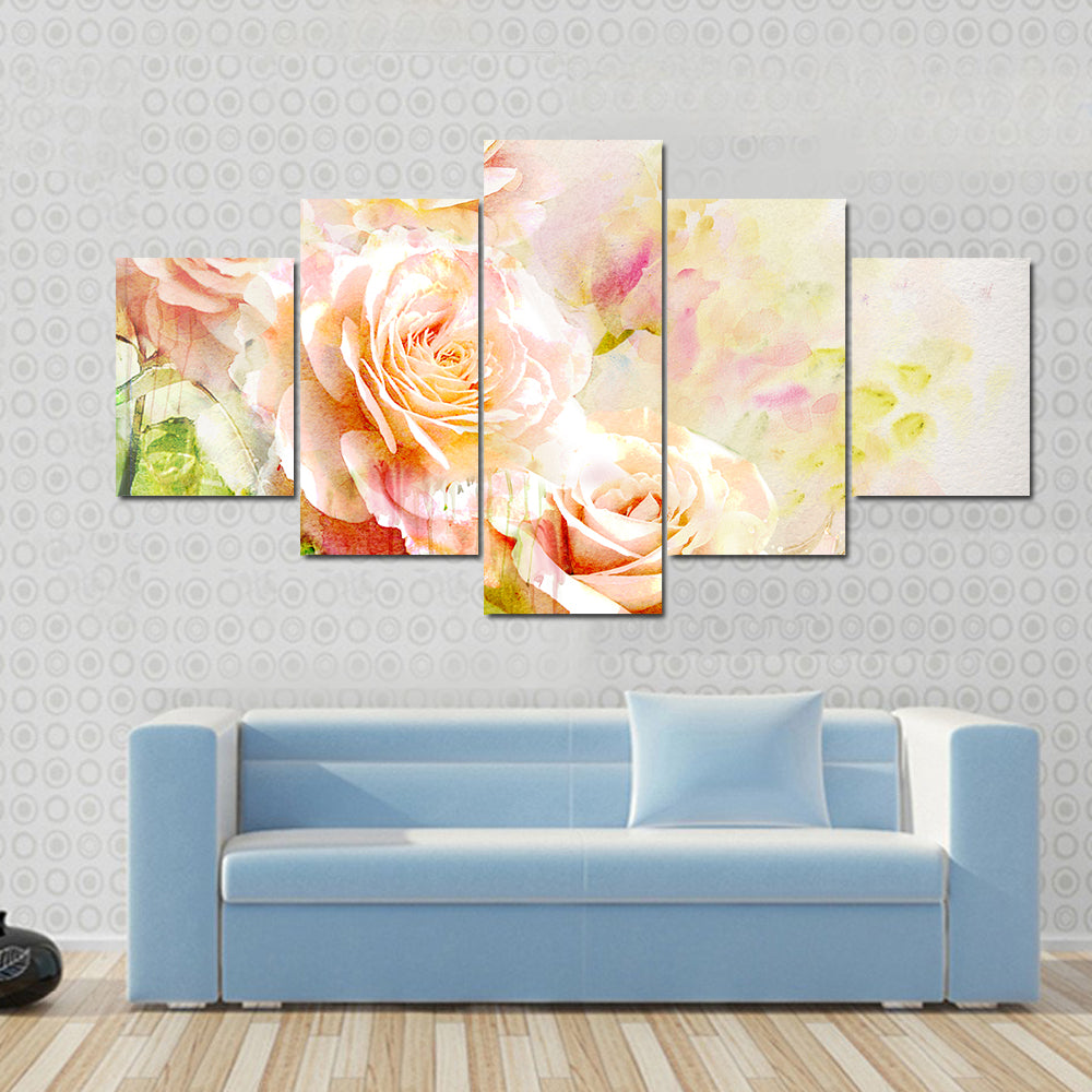 Soft Pastel Watercolor Roses Canvas Wall Art