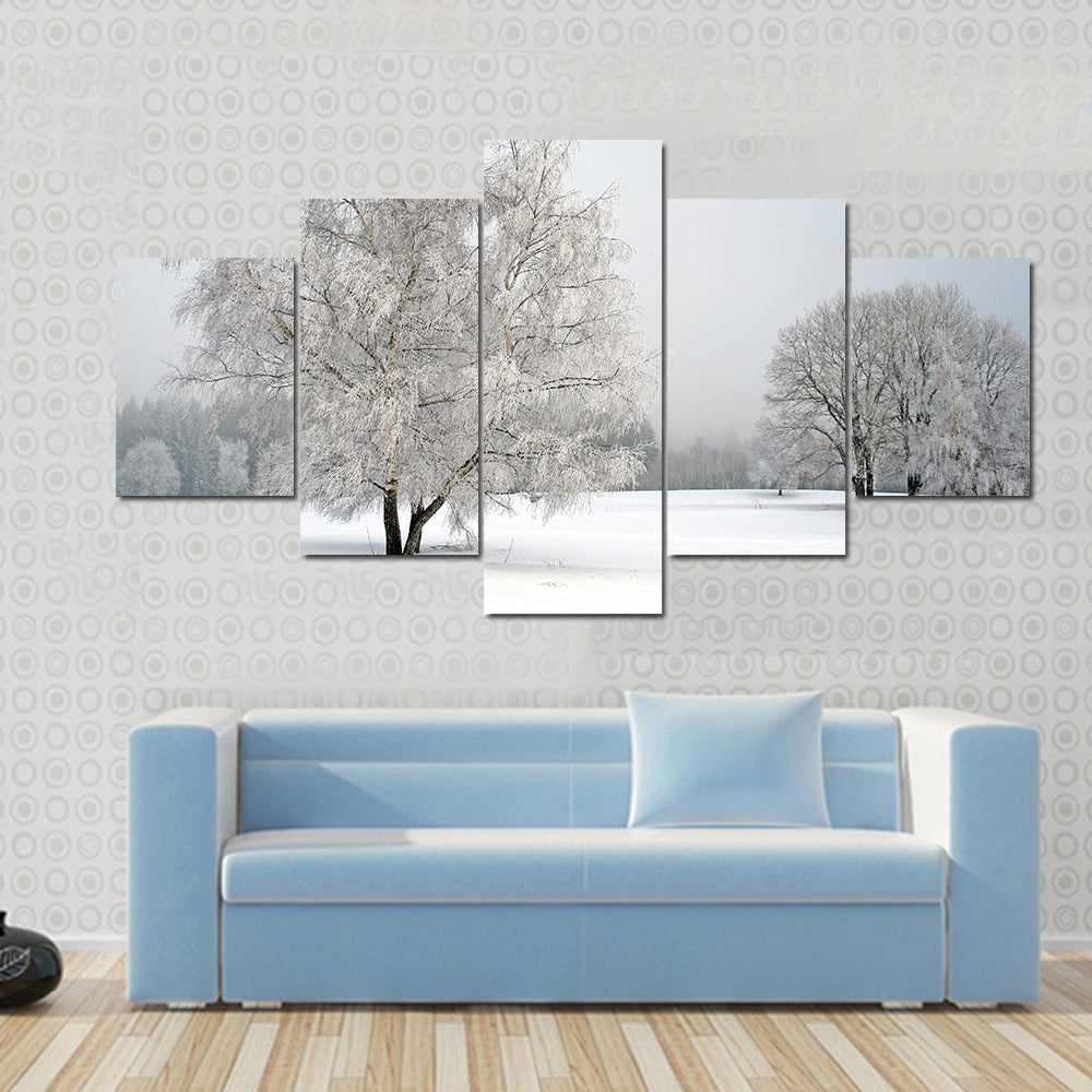 Frosted Trees in Snowy Field Canvas Wall Art