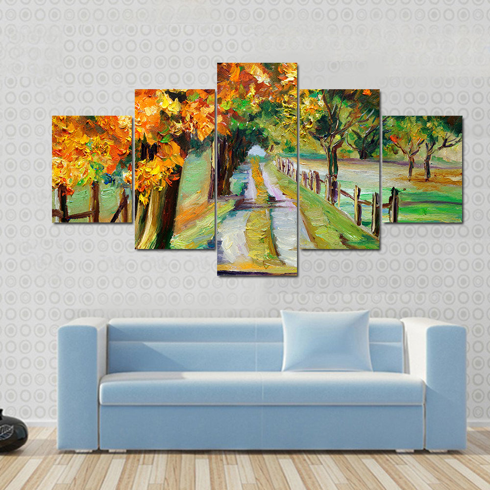 Country Road Through Golden Maples Canvas Wall Art