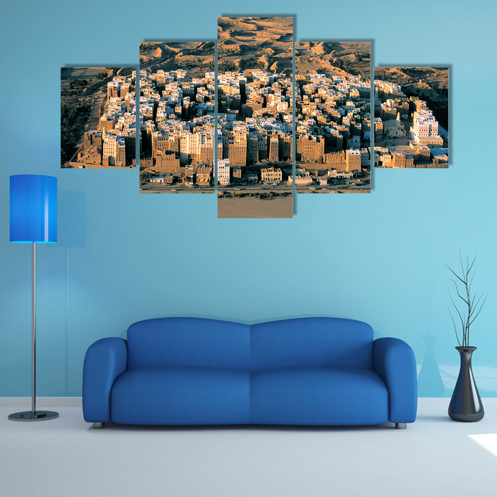 Desert Settlement at Golden Hour Canvas Wall Art