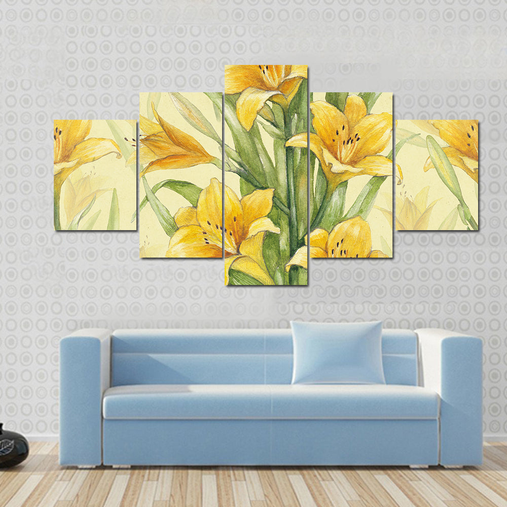 Yellow Lily Floral Pattern Canvas Wall Art