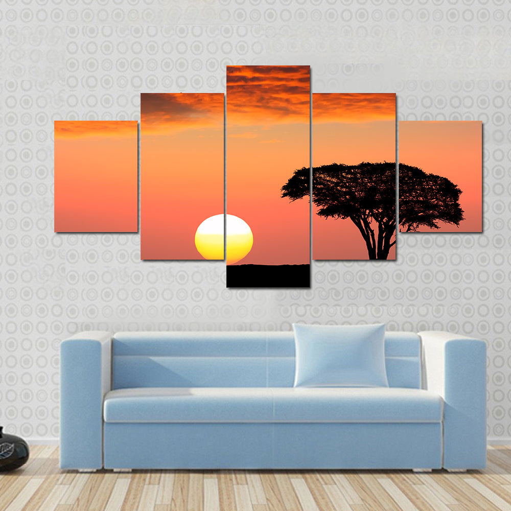 Sunset In The Serengeti Park In Tanzania Canvas Wall Art