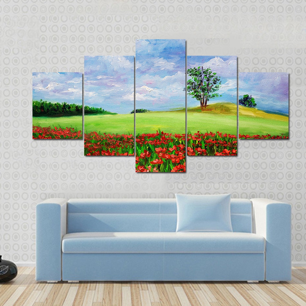Red Poppy Field Landscape Canvas Wall Art