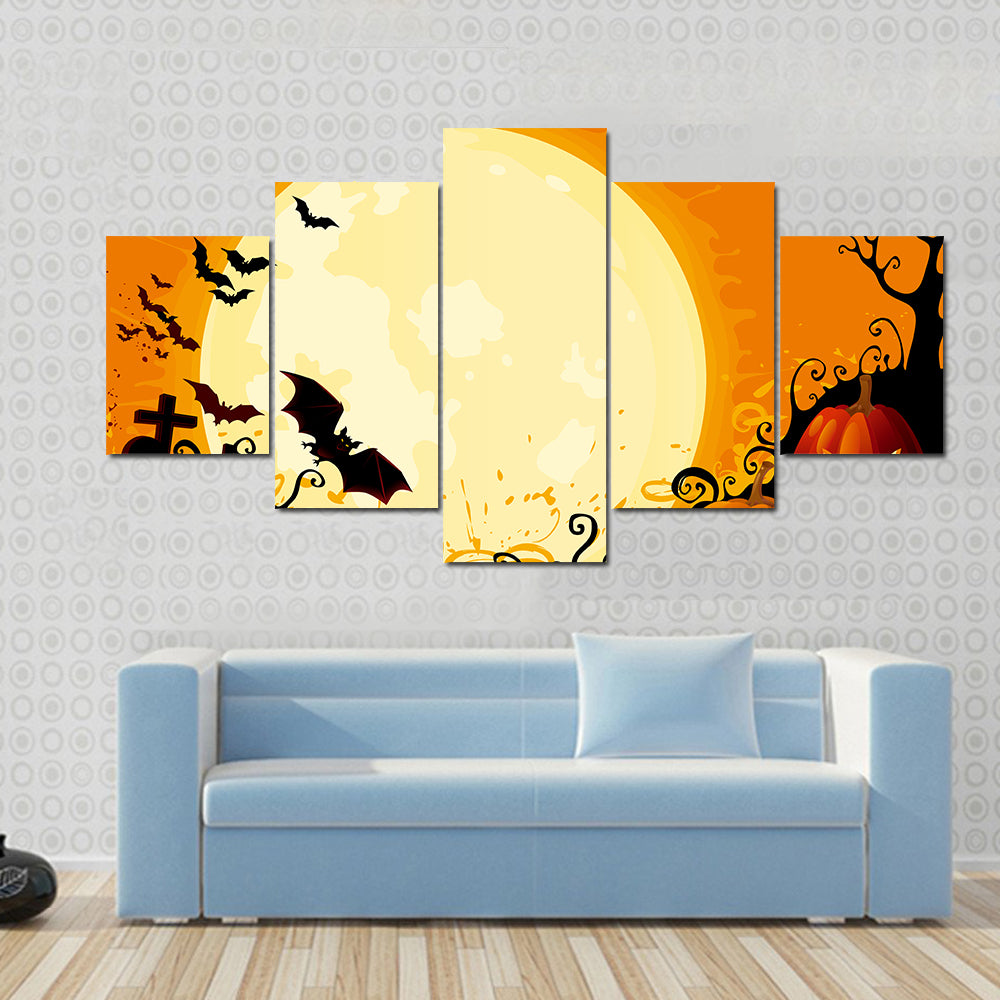 Jack-o'-lanterns Under Full Moon Canvas Wall Art