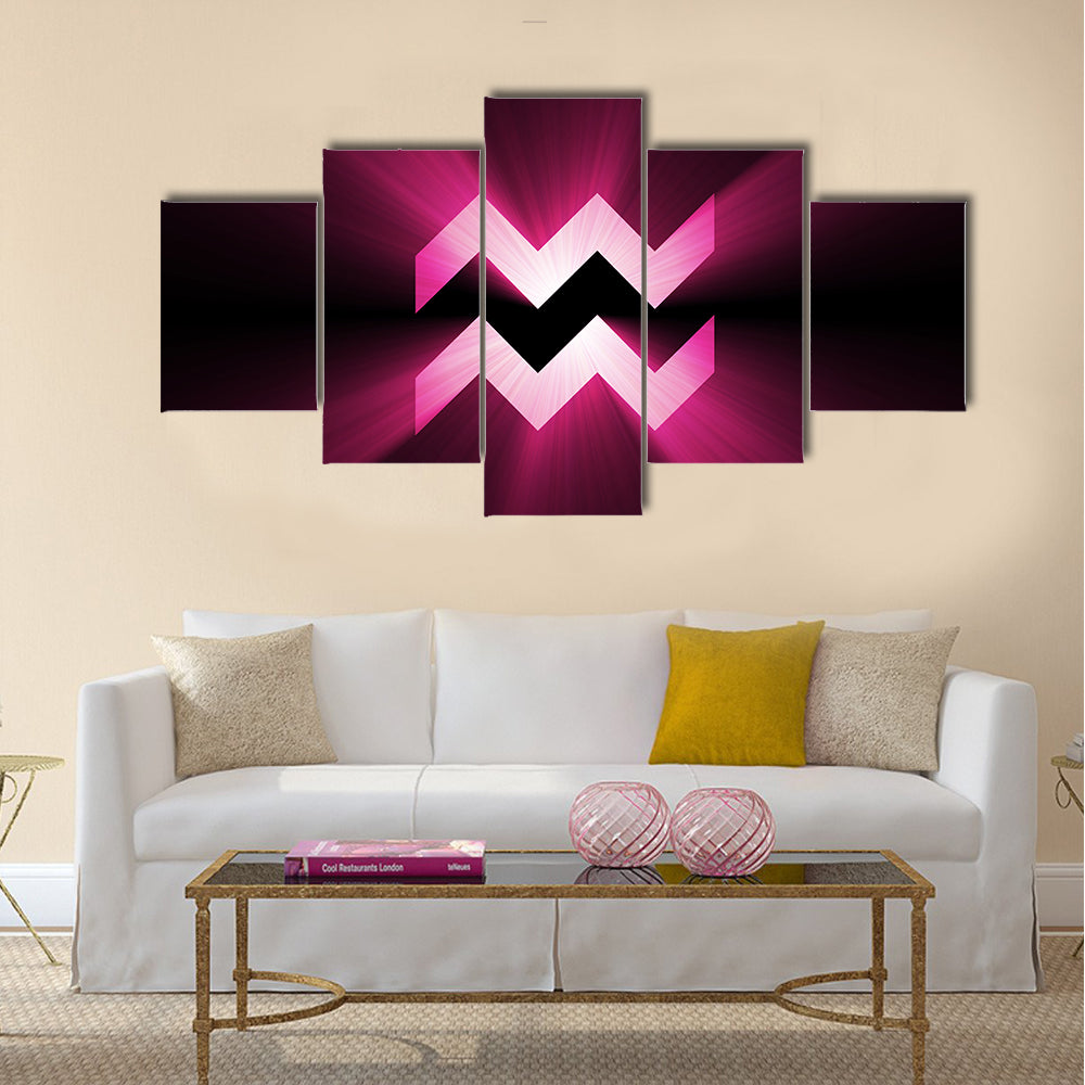 Glowing Pink Aquarius Zodiac Symbol Canvas Wall Art