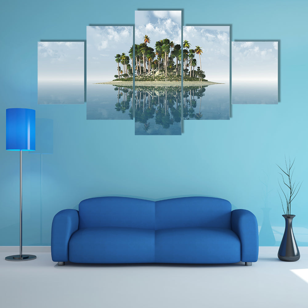 Tropical Island with Mirror Reflection Canvas Wall Art