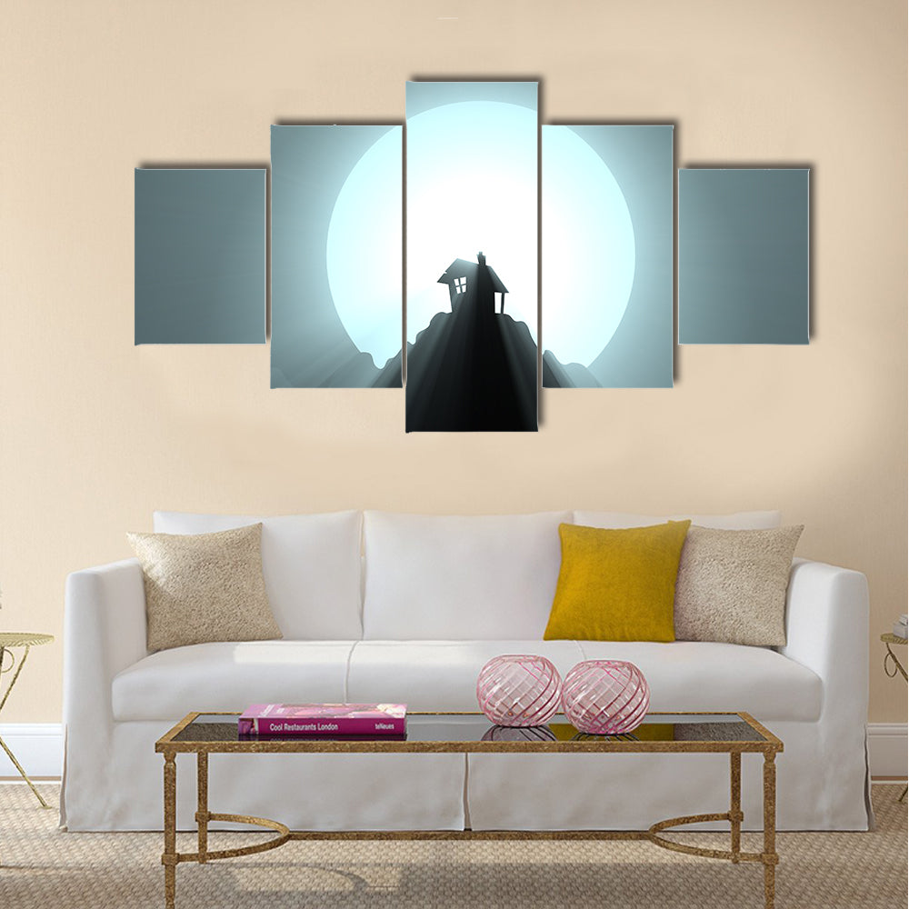 Halloween House Under Giant Moon Canvas Wall Art