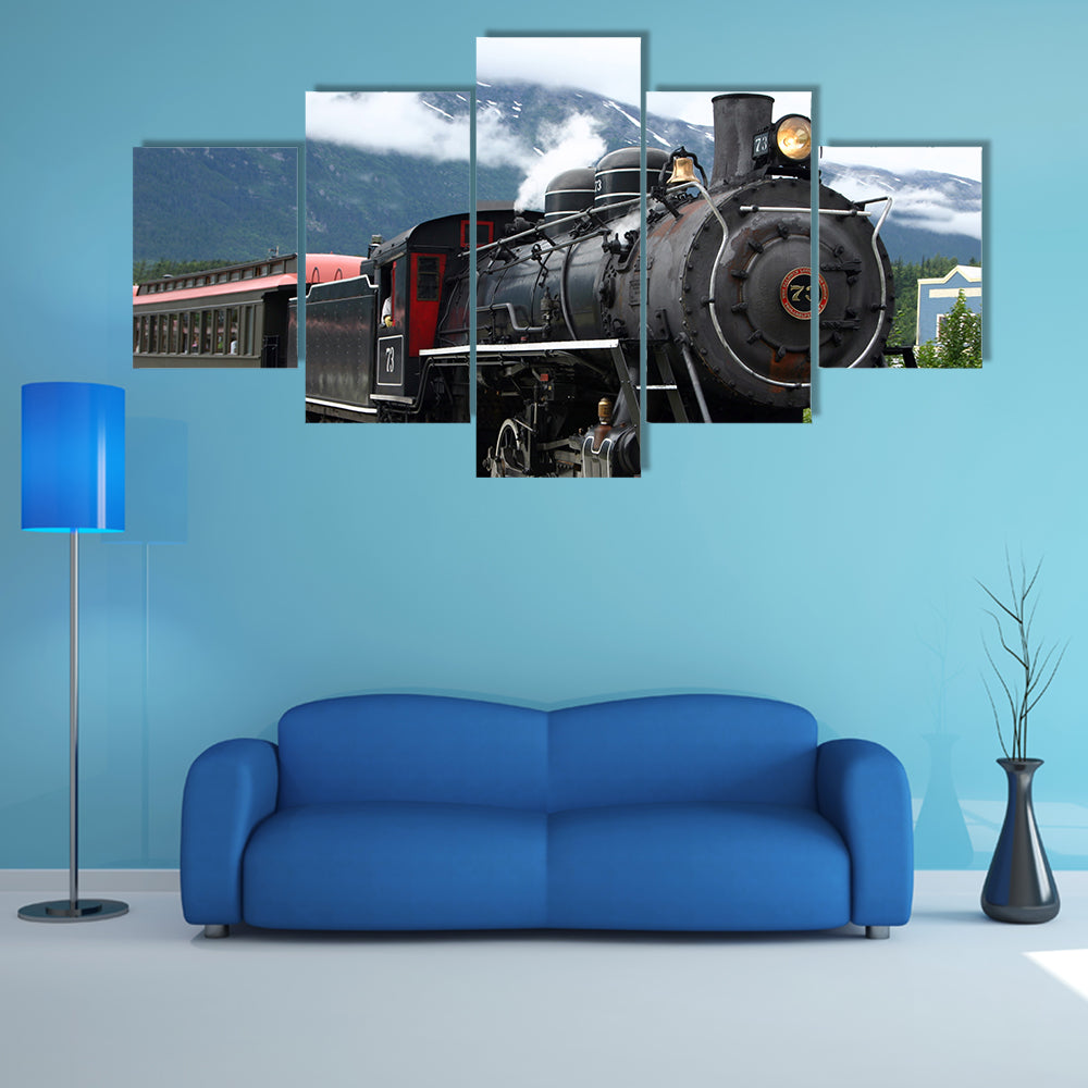 Number 73 Steam Locomotive Departing Station Canvas Wall Art
