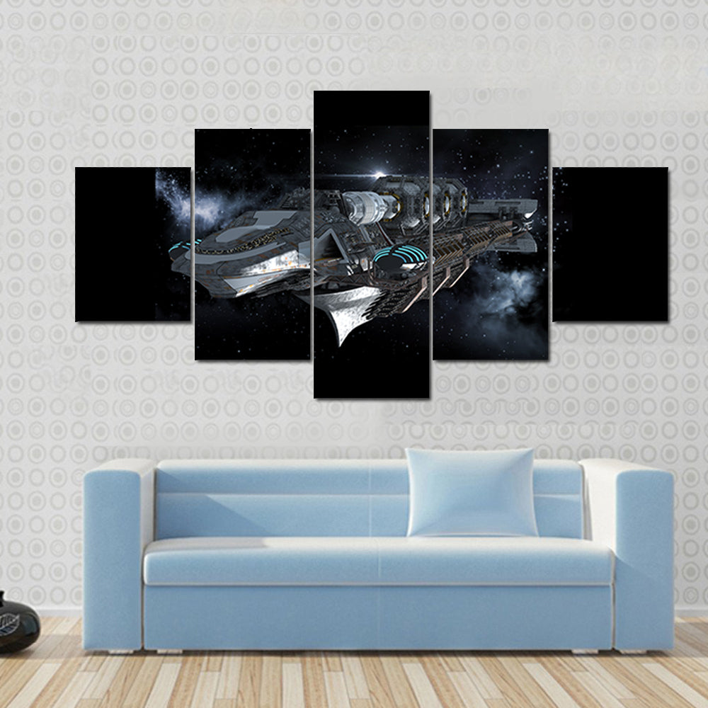 Alien Battleship in Deep Space Canvas Wall Art