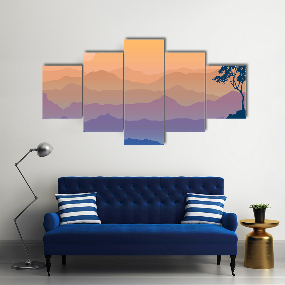 Sunrise Over Layered Mountain Ranges Canvas Wall Art