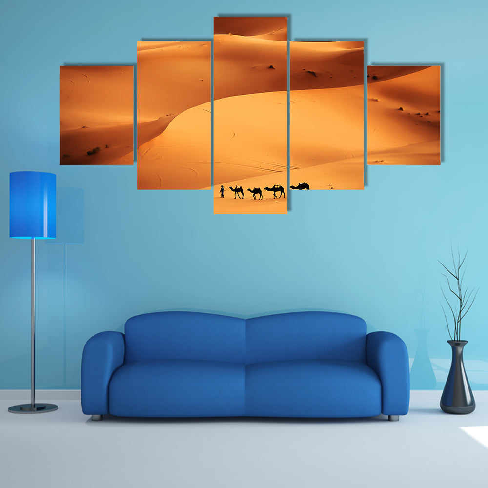 Camel Caravan Across Sahara Sand Dunes Canvas Wall Art