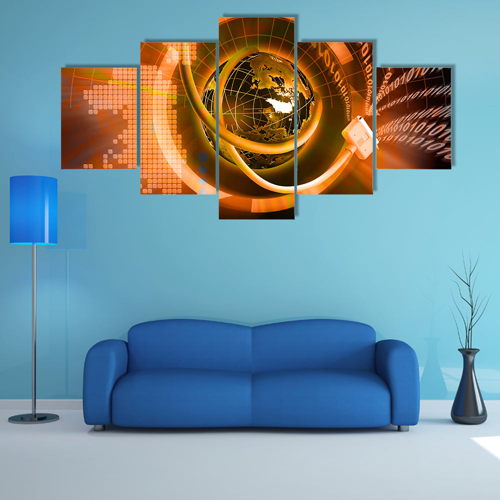 Wired Globe with Binary Code Canvas Wall Art