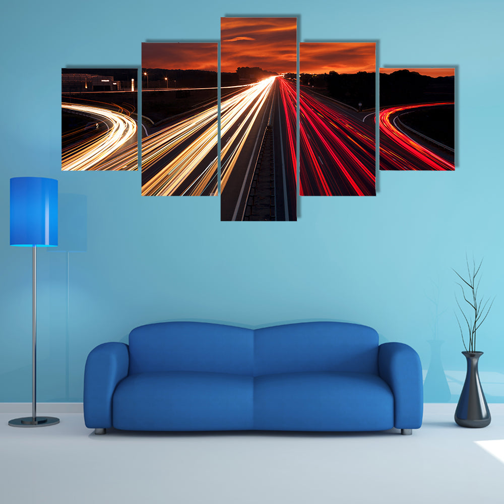 Motorway Light Trails at Sunset Canvas Wall Art