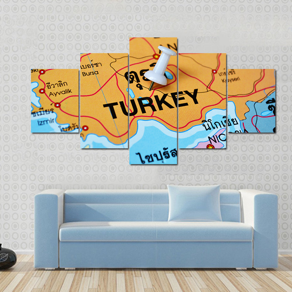 Turkey Map With Push Pin Canvas Wall Art