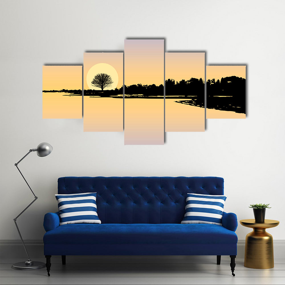 Sunset Over Lake Canvas Wall Art