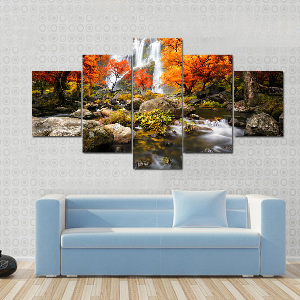 Autumn Waterfall In Kanchanaburi Thailand Canvas Wall Art