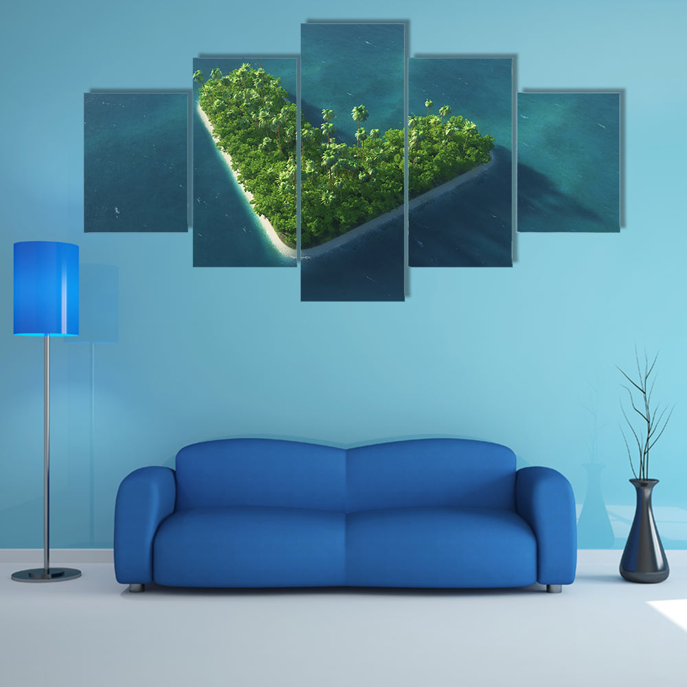 Heart-shaped Tropical Island with Sailboat Canvas Wall Art