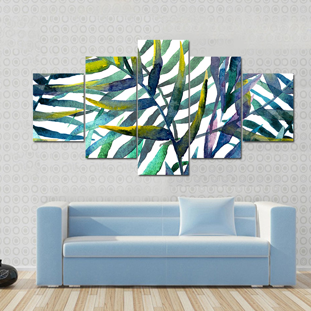 Abstract Tropical Leaves in Teal and Green Canvas Wall Art