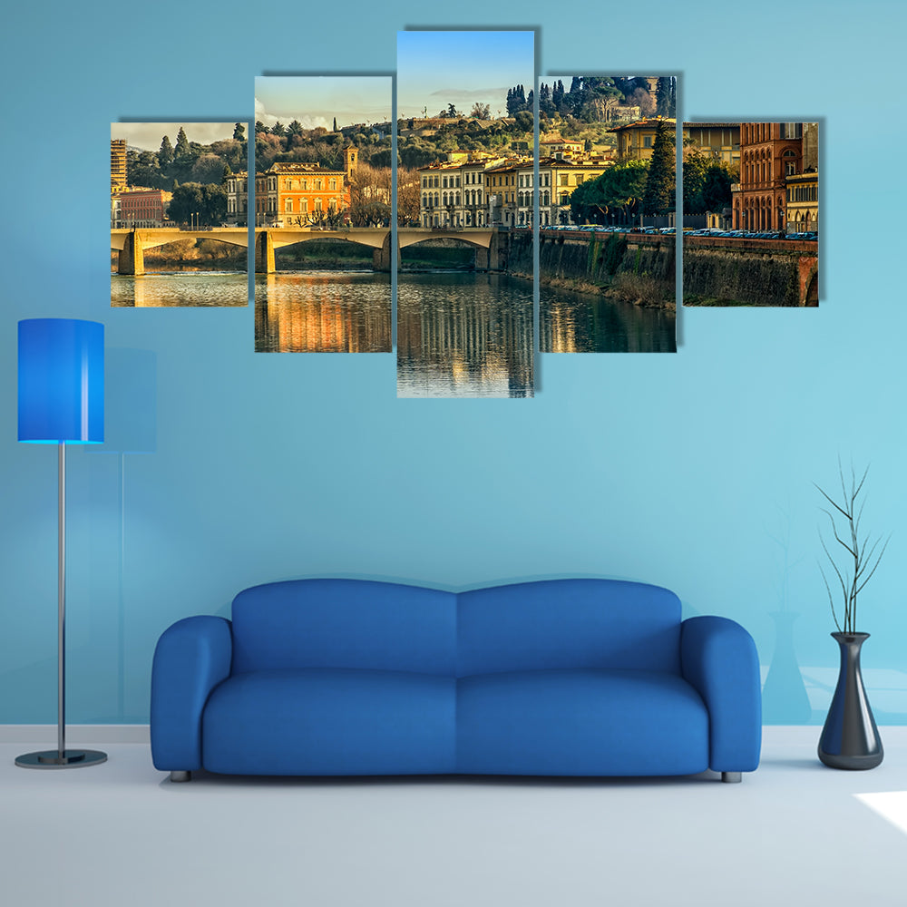 Arno River Reflection in Firenze Canvas Wall Art