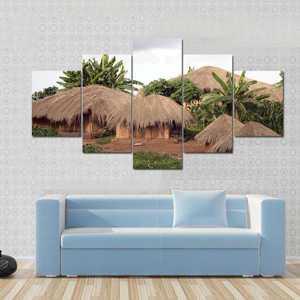 Thatched Huts In Small Village In Rural Malawi Africa Canvas Wall Art