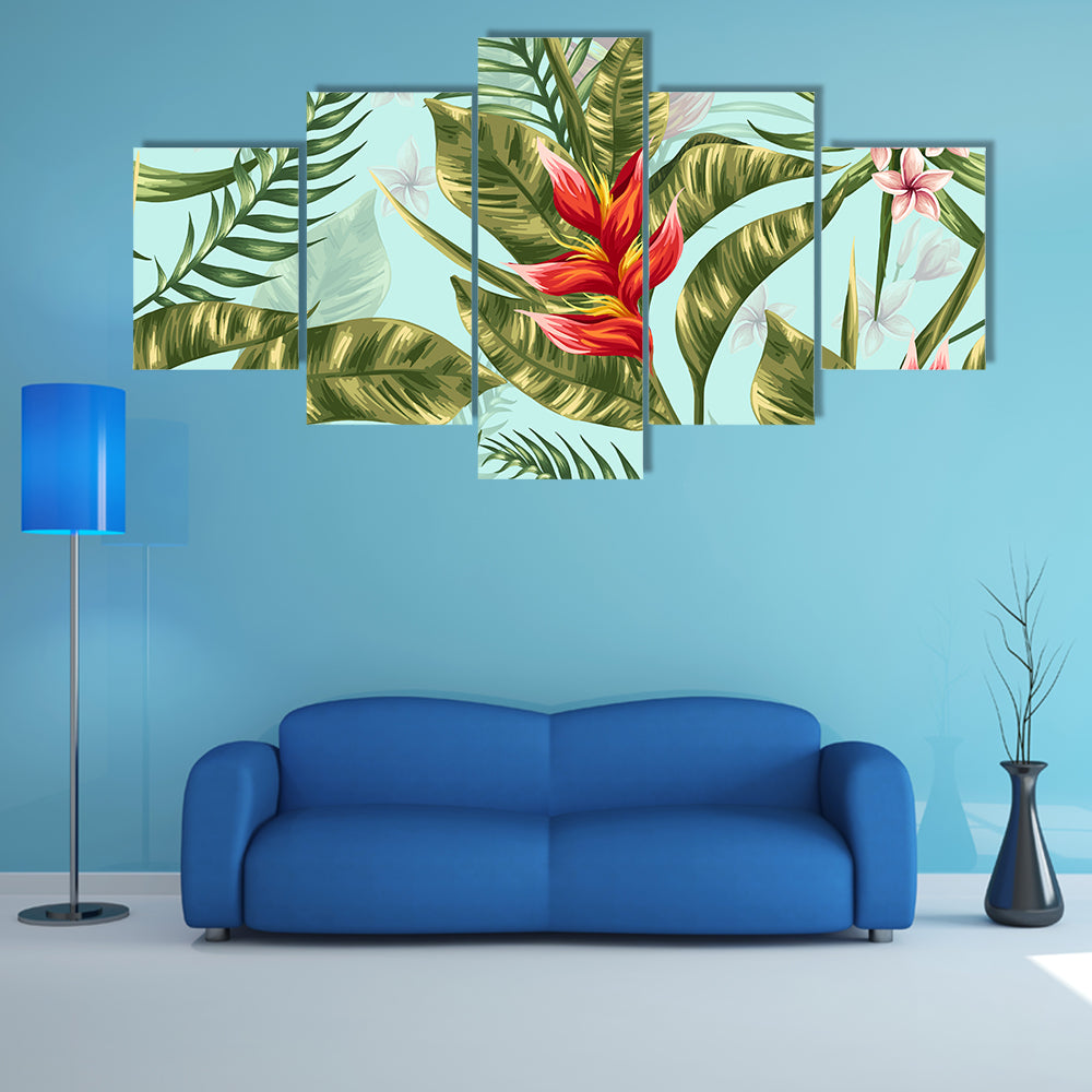 Tropical Heliconia and Plumeria Pattern Canvas Wall Art