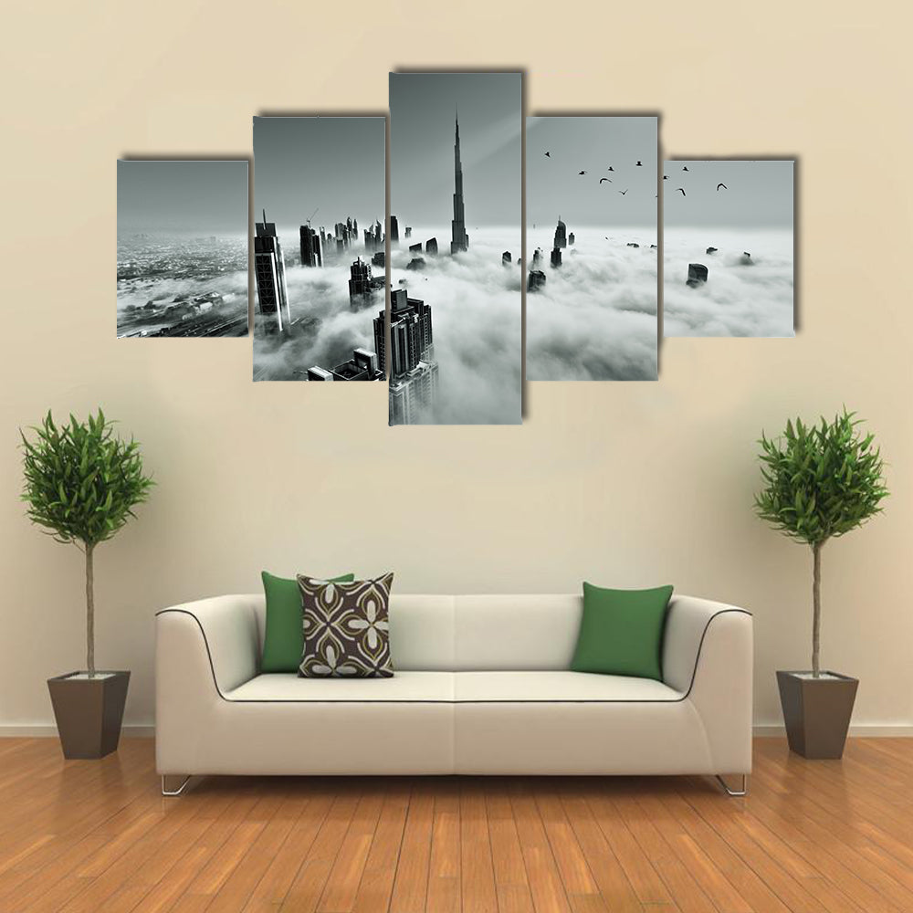 Dubai Downtown In Dense Fog Canvas Wall Art