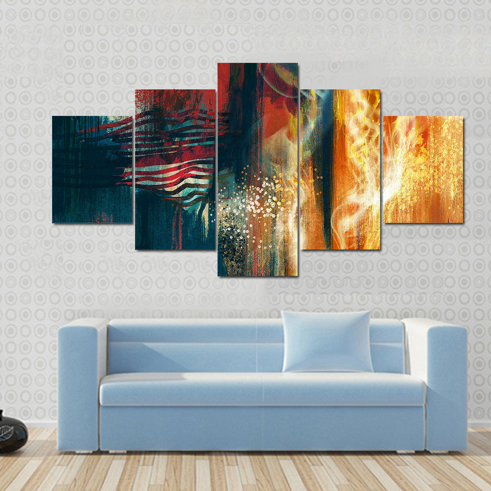 Abstract American Flag in Flames Canvas Wall Art