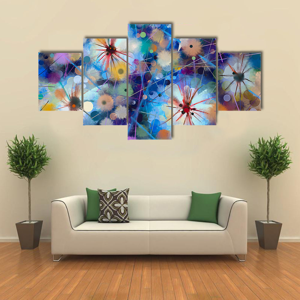 Abstract Watercolor Floral with Starburst Motifs Canvas Wall Art
