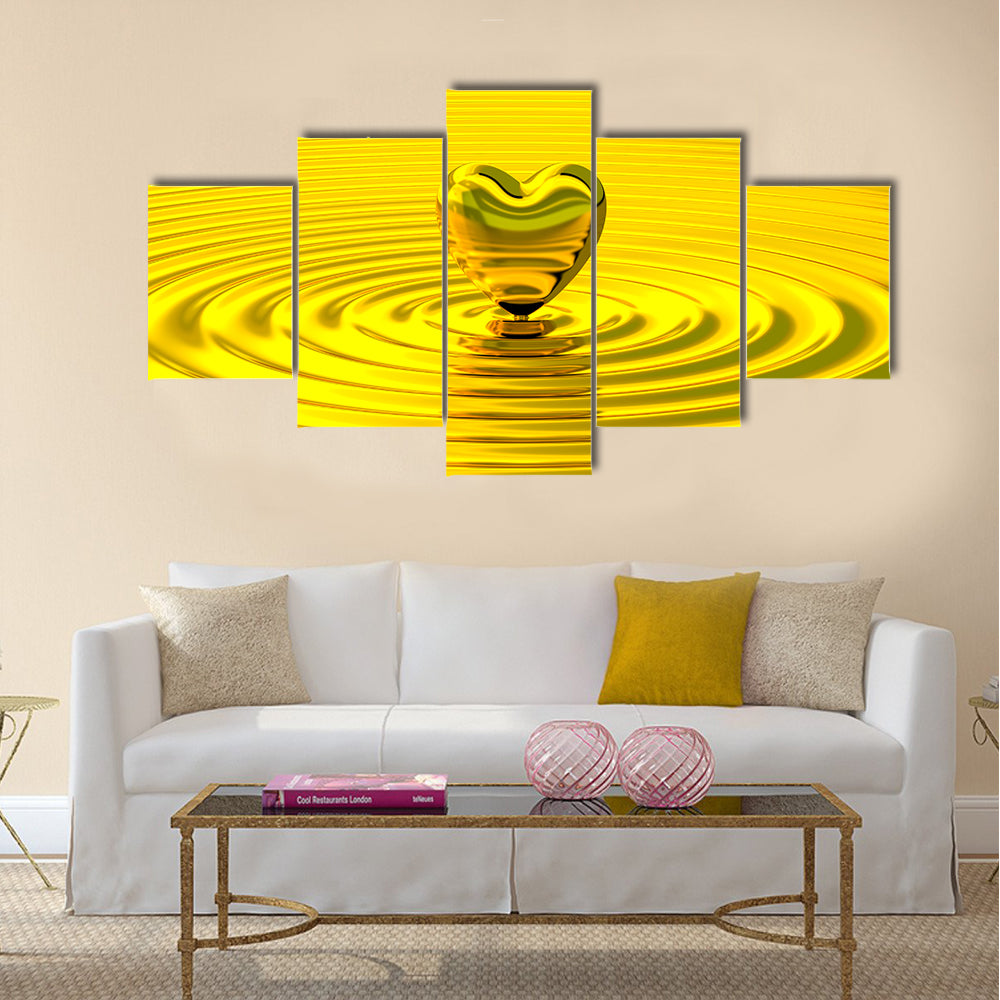Golden Heart Over Liquid Ripples Canvas Wall Art